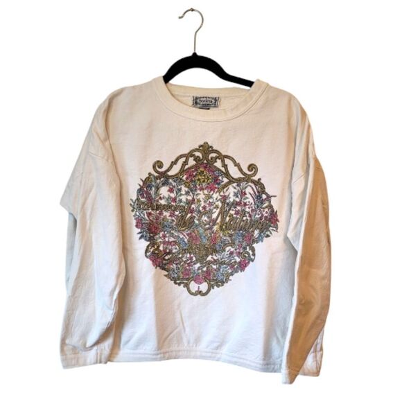 Vintage Bonjour Cream Back To Nature Pullover Sweatshirt One Size - Picture 1 of 5